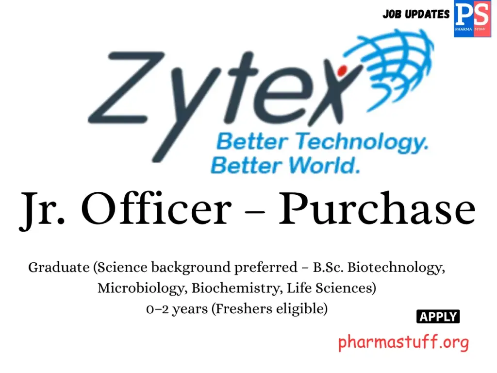 Zytex Biotechnology Hiring Jr. Officer – Purchase