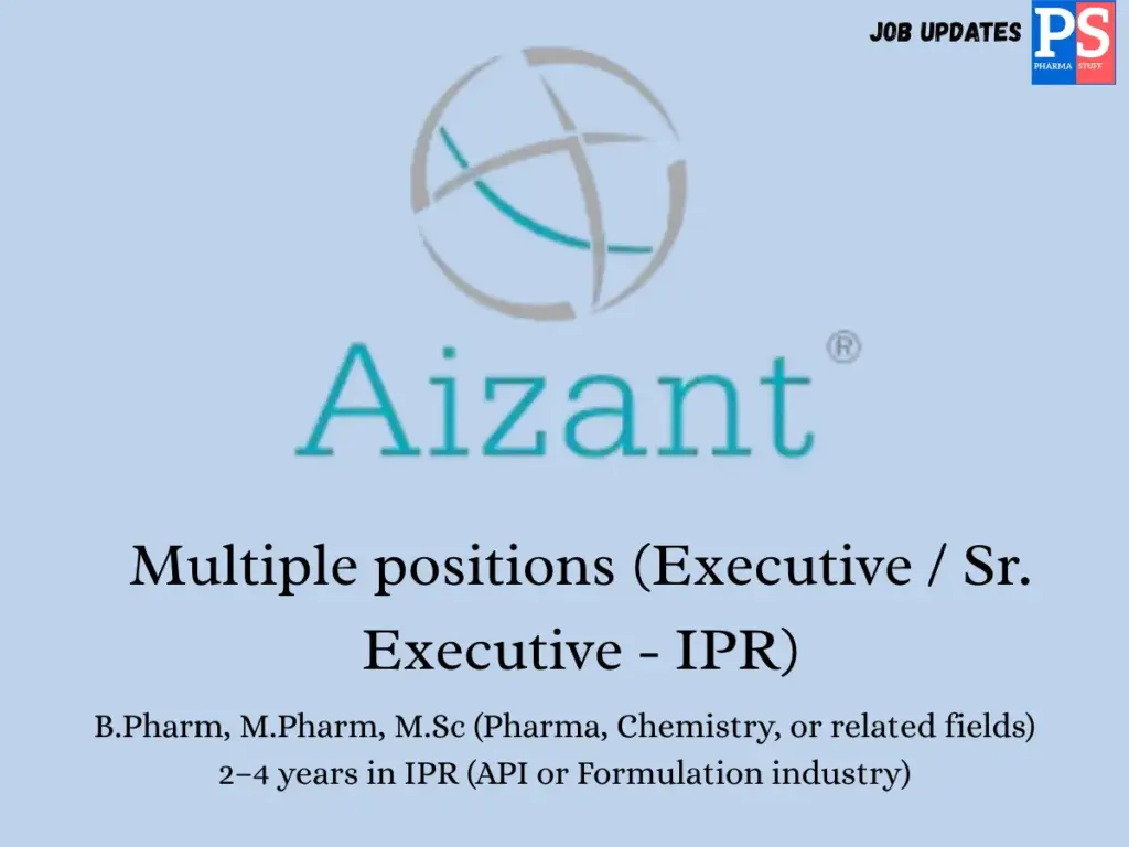 Aizant Drug Research Hiring Executive / Sr. Executive IPR