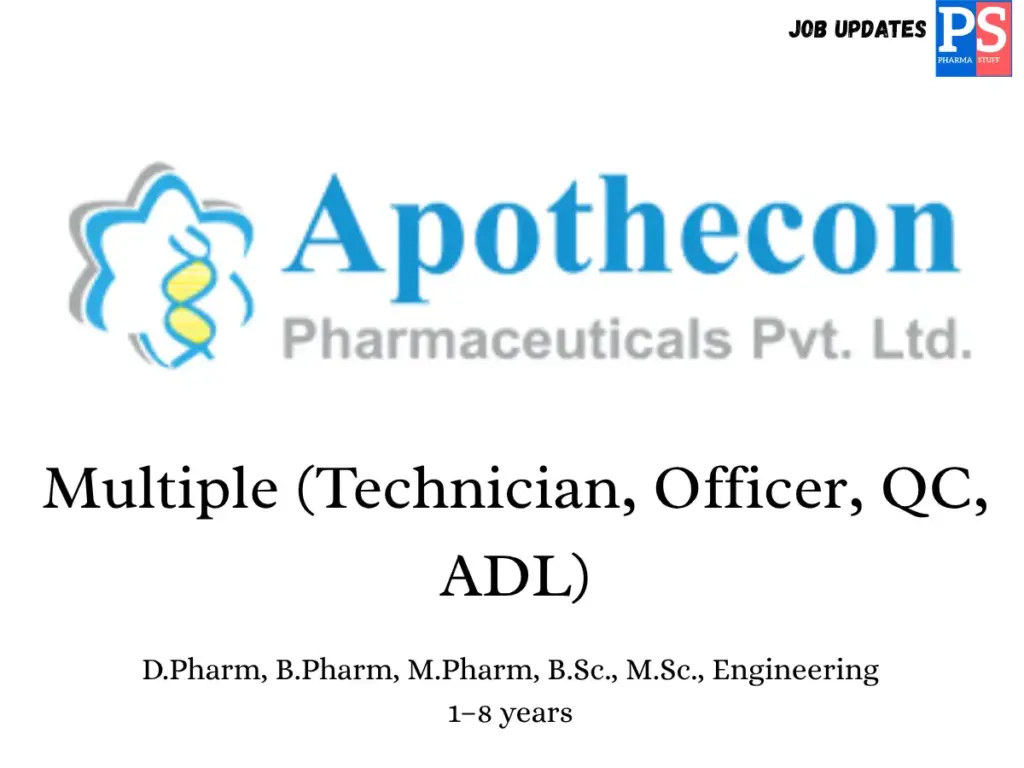 Apothecon Hiring OSD Manufacturing, QC, and ADL 1 Apothecon Hiring OSD Manufacturing, QC, and ADL