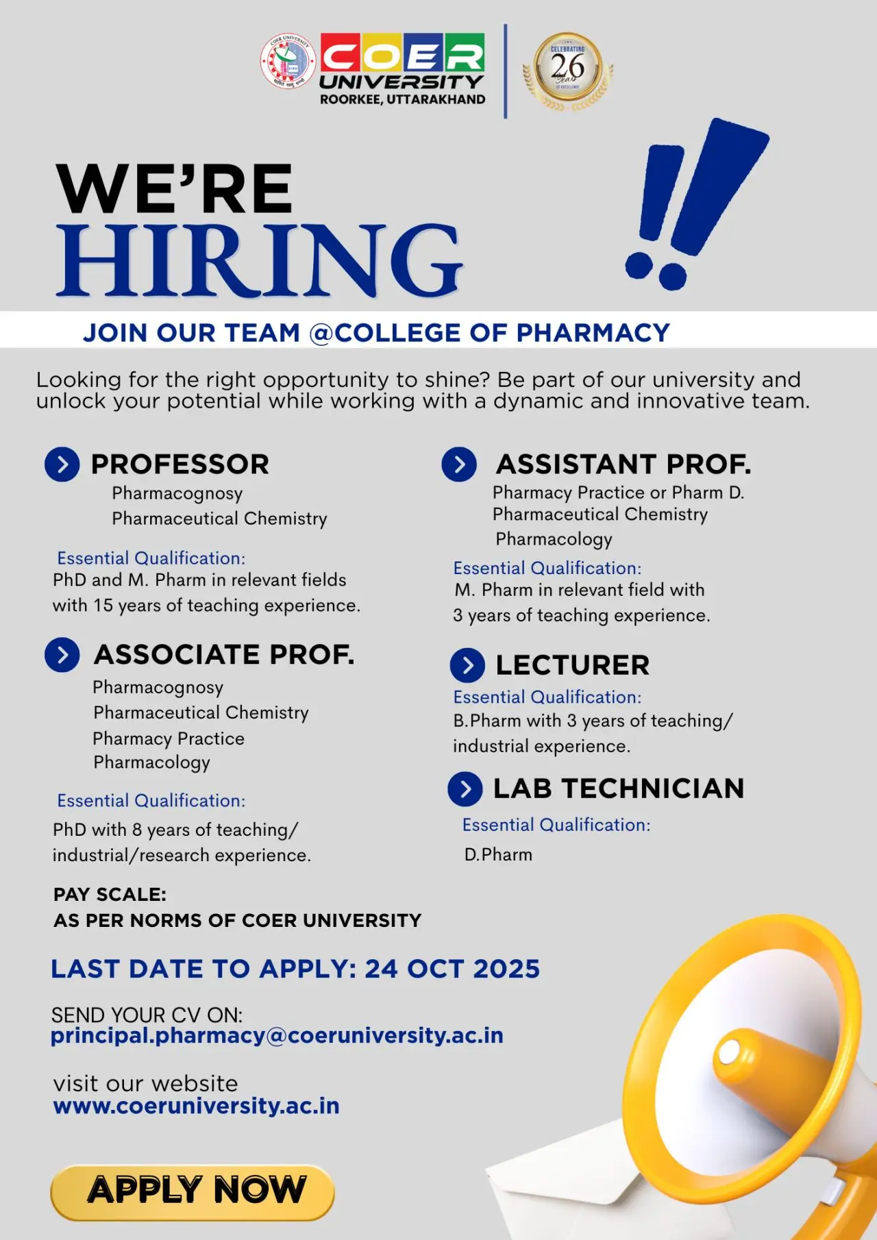 COER University Pharmacy Hiring Professor, Associate Professor, Assistant Professor, Lecturer, Lab Technician 3 COER University Pharmacy Hiring Professor, Associate Professor, Assistant Professor, Lecturer, Lab Technician