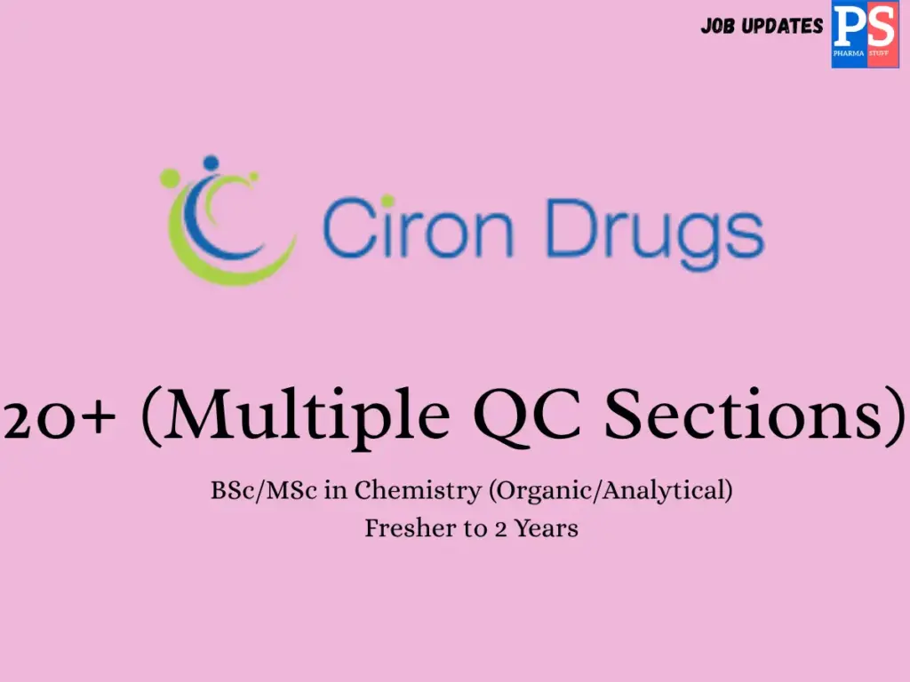 Ciron Drugs Walk-in QC Trainee & Officer