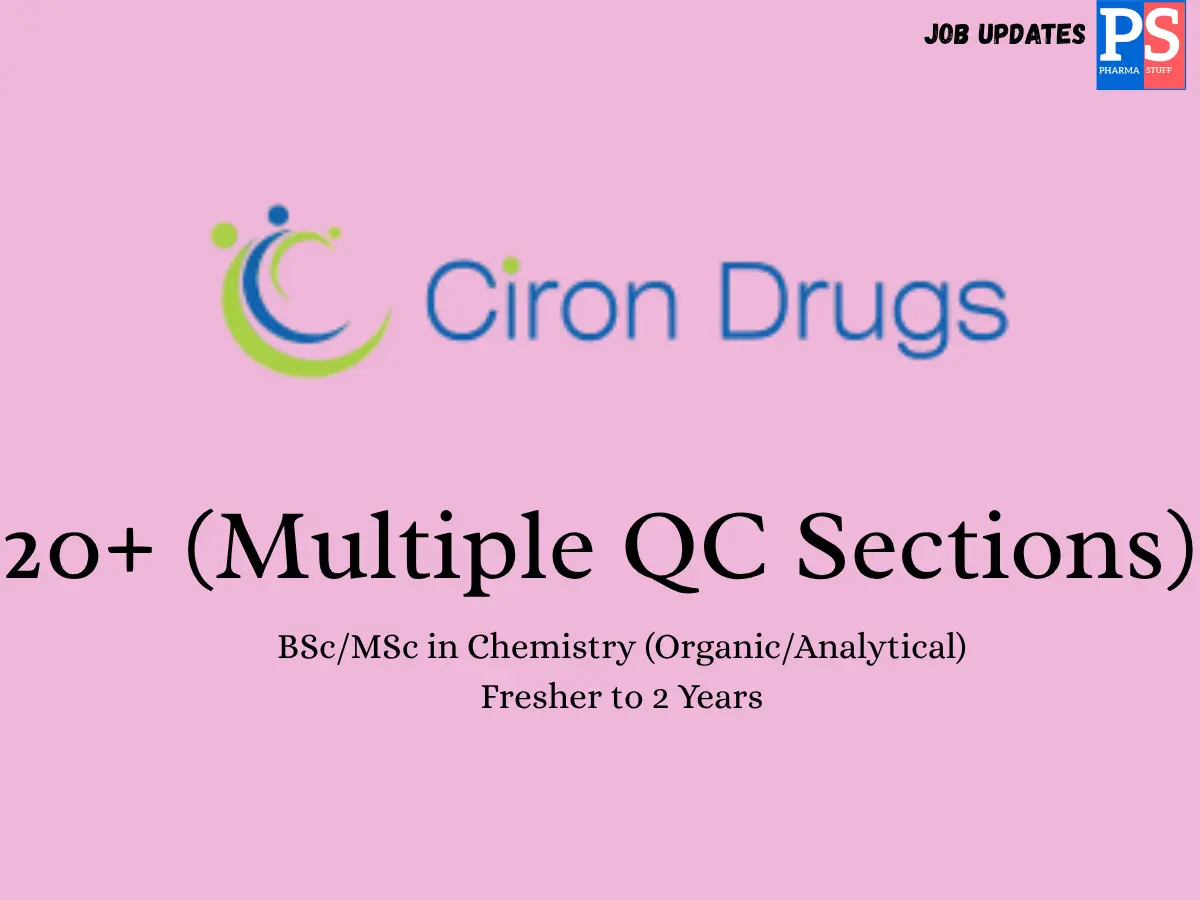 Ciron Drugs Walk in QC Trainee Officer