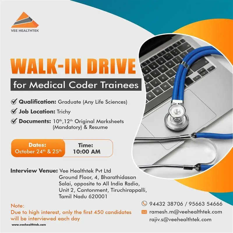 Fresher Medical Coder Trainee Walk-In Trichy at Vee Healthtek 3 Fresher Medical Coder Trainee Walk-In Trichy at Vee Healthtek