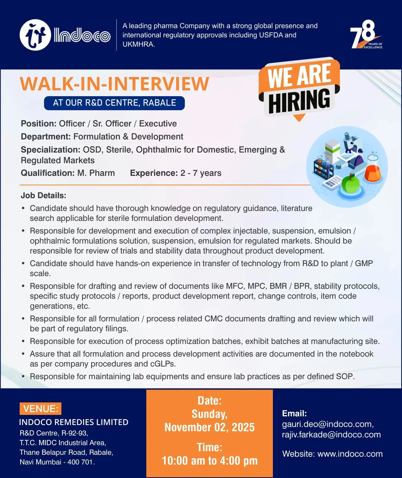 Indoco Remedies Walk-In Officer, Sr. Officer & Executive 3 Indoco Remedies Walk-In Officer, Sr. Officer & Executive