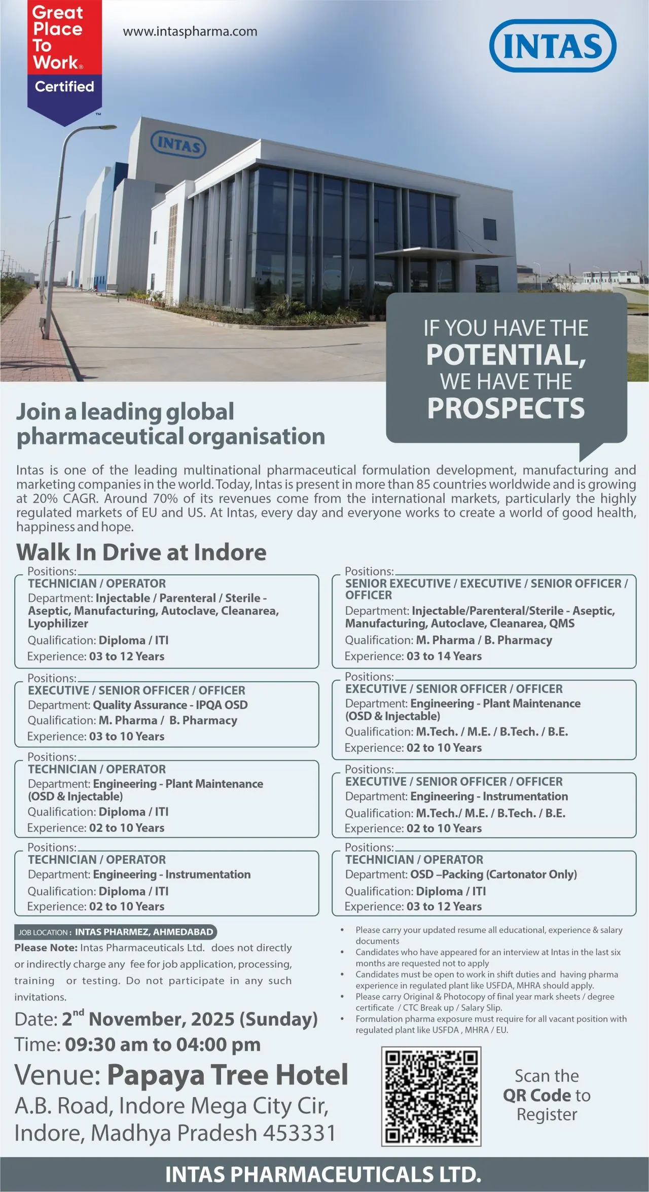 Intas Pharma Walk-in Multiple pharma roles 3 Intas Pharma Walk-in Multiple pharma roles