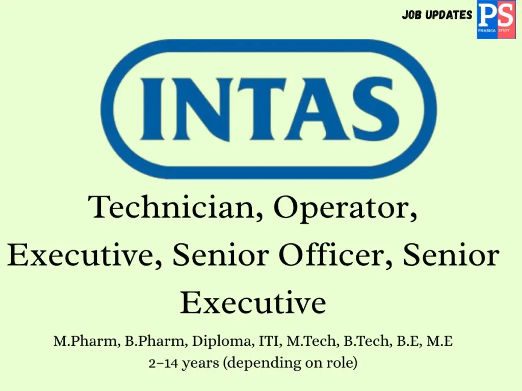 Intas Pharma Walk-in Multiple pharma roles 1 Intas Pharma Walk-in Multiple pharma roles