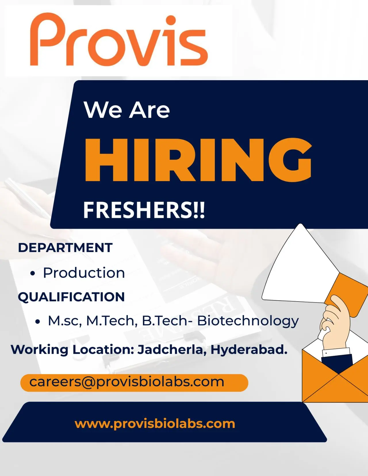 Provis Biolabs Hiring Freshers (Production Department) 3 Provis Biolabs Hiring Freshers (Production Department)