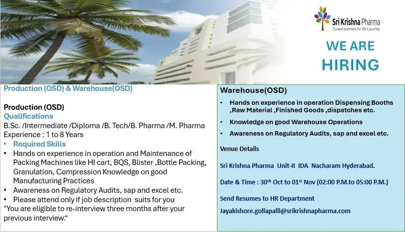 Sri Krishna Pharma walk-in Production & Warehouse (OSD) 3 Sri Krishna Pharma walk-in Production & Warehouse (OSD)