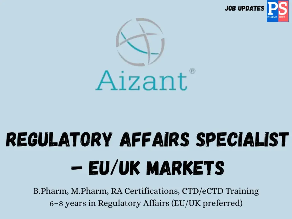 Aizant Hiring Regulatory Affairs Specialist