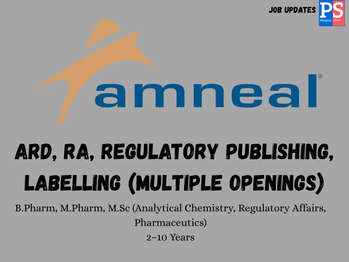 Amneal hiring ARD RA Publishing Labelling