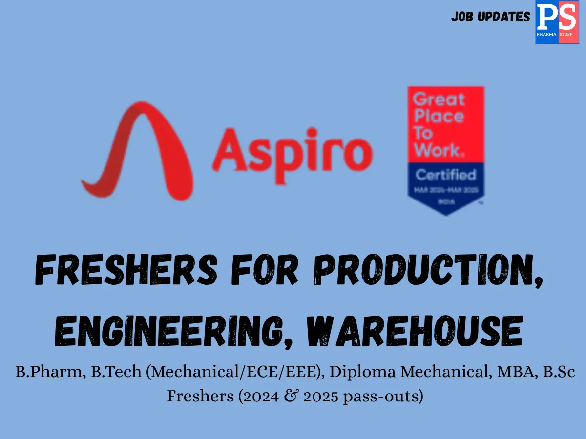 Aspiro Pharma Hiring Production Engineering and Warehouse