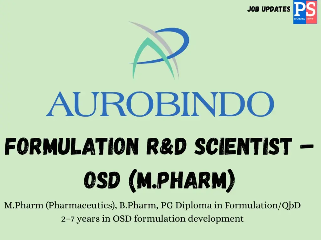Aurobindo Hiring Formulation R&D
