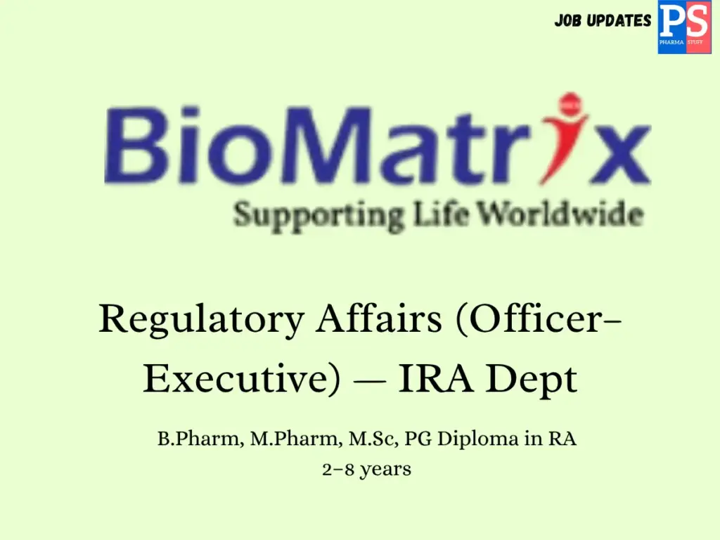 BioMatrix Hiring IRA Regulatory Affairs
