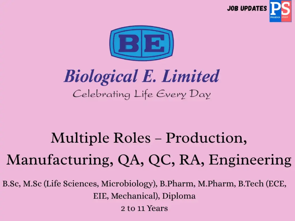 Biological E Walk-in Production, QA, RA, and Engineering