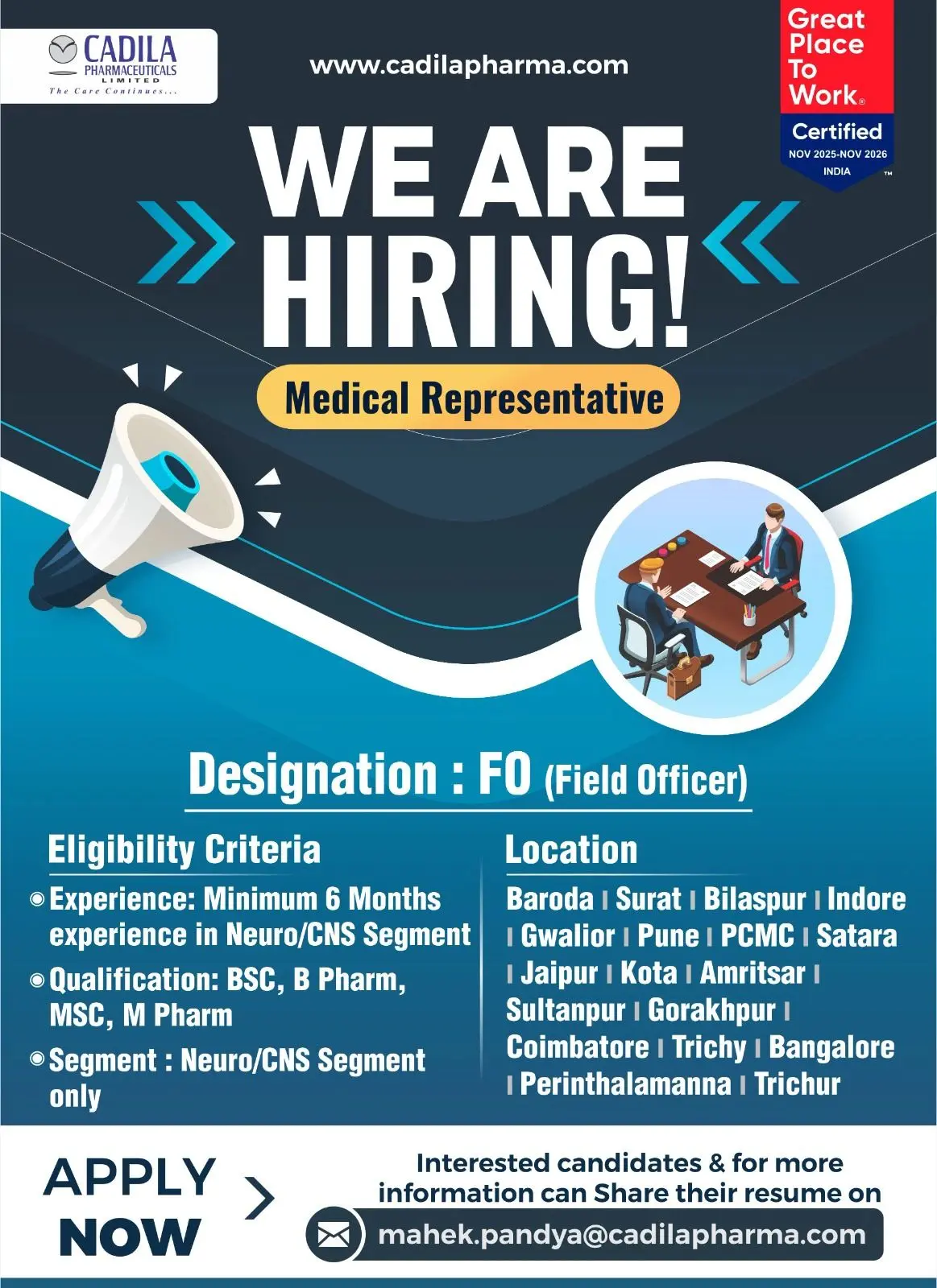 Cadila Hiring Medical Representatives 3 Cadila Hiring Medical Representatives