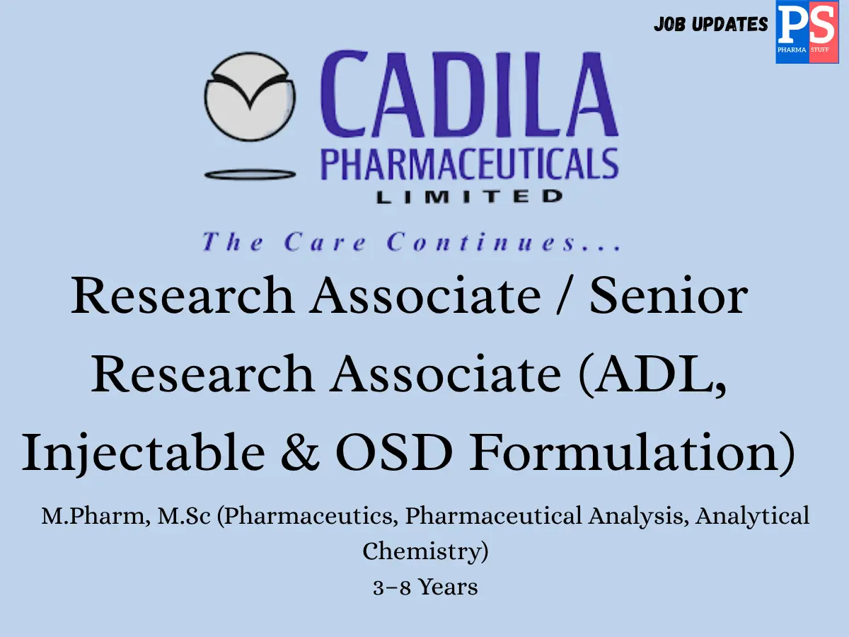 Cadila Pharmaceuticals Walk in Research Associate