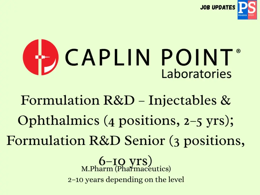 Caplin Point Laboratories Hiring for Formulation R&D