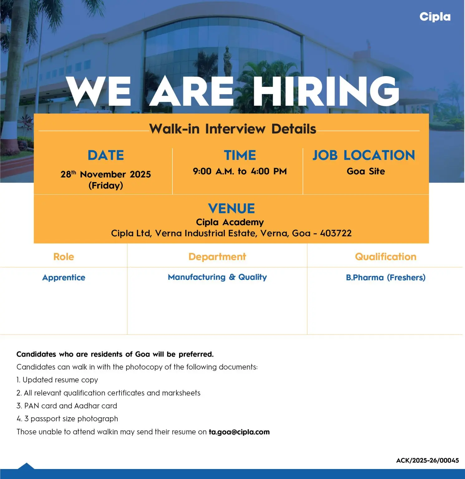 Cipla Walk-in Manufacturing & Quality 3 Cipla Walk-in Manufacturing & Quality