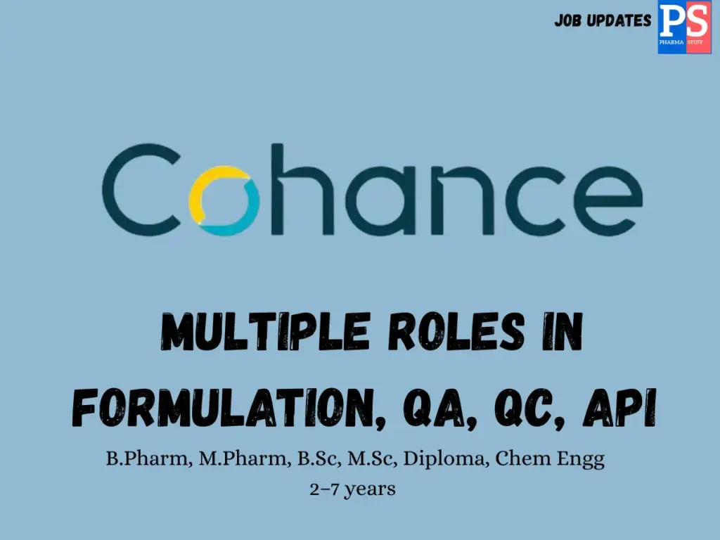 Cohance Walk-in Formulation, QA, QC, API