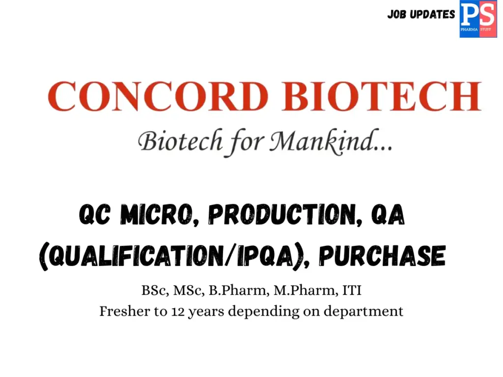 Concord Biotech Walk-in QC Micro, QA, Production and Purchase