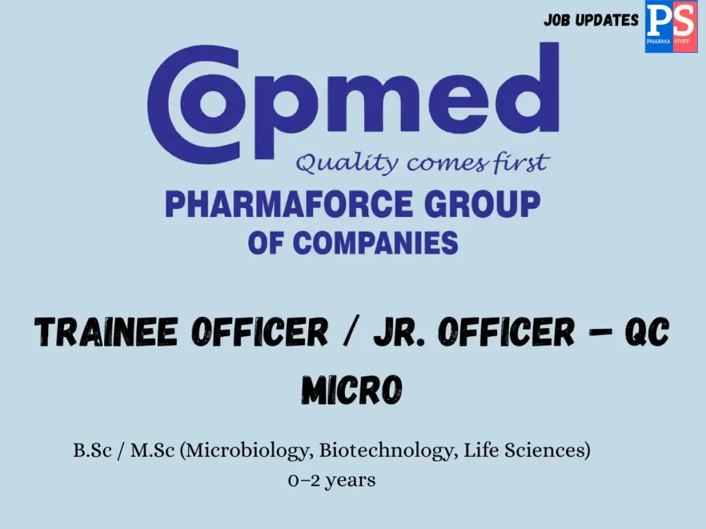 Copmed Hiring QC Micro Trainee/Jr Officer