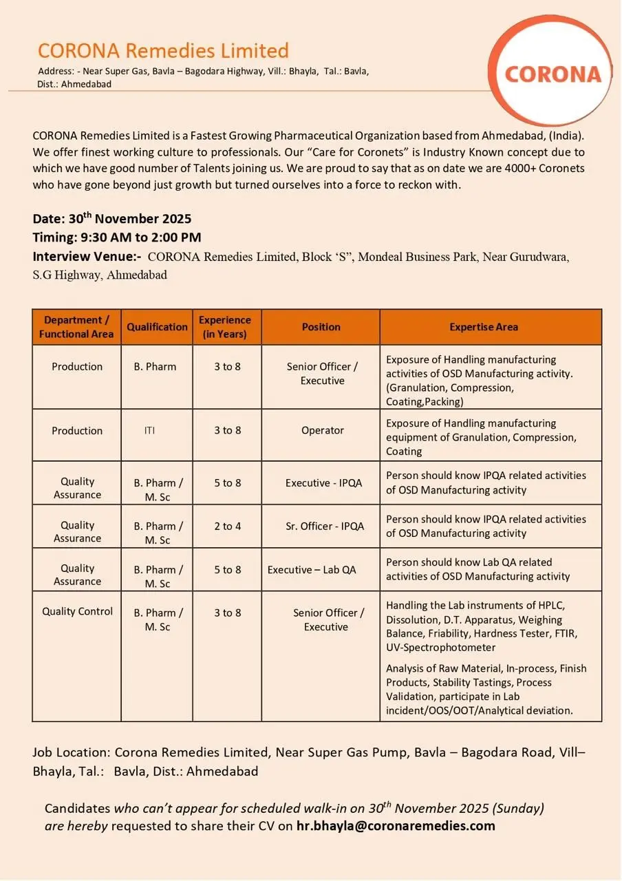 Corona Walk-in Production, QA, QC 3 Corona Walk-in Production, QA, QC