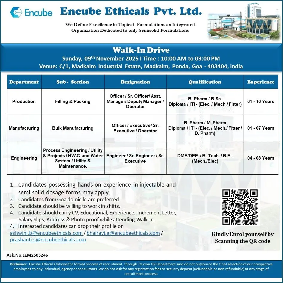 Encube Ethicals Walk-In Production, Manufacturing & Engineering 2 Encube Ethicals Walk-In Production, Manufacturing & Engineering