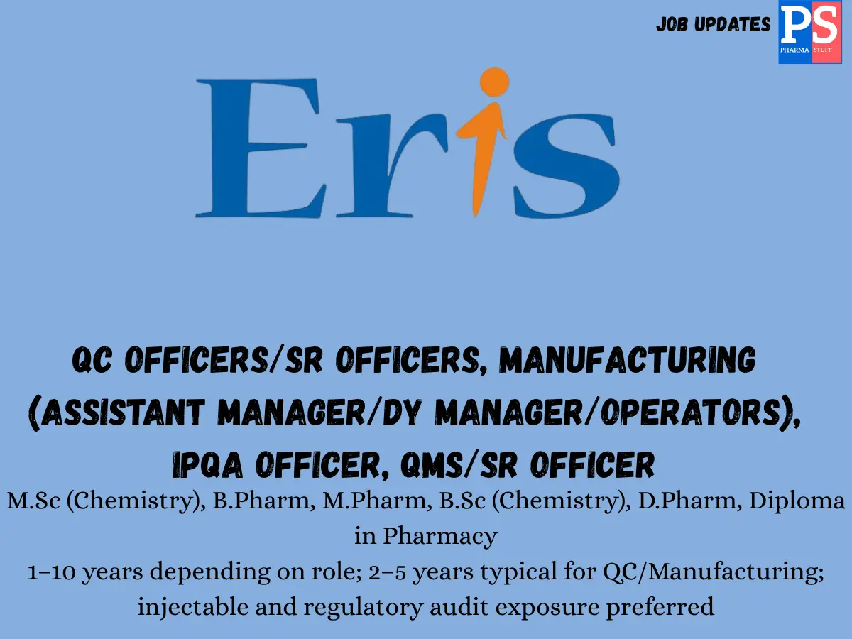 Eris Therapeutics Hiring QC Manufacturing IPQA