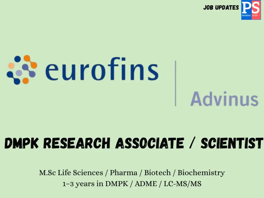 Eurofins Advinus Hiring DMPK Research Associate / Scientist