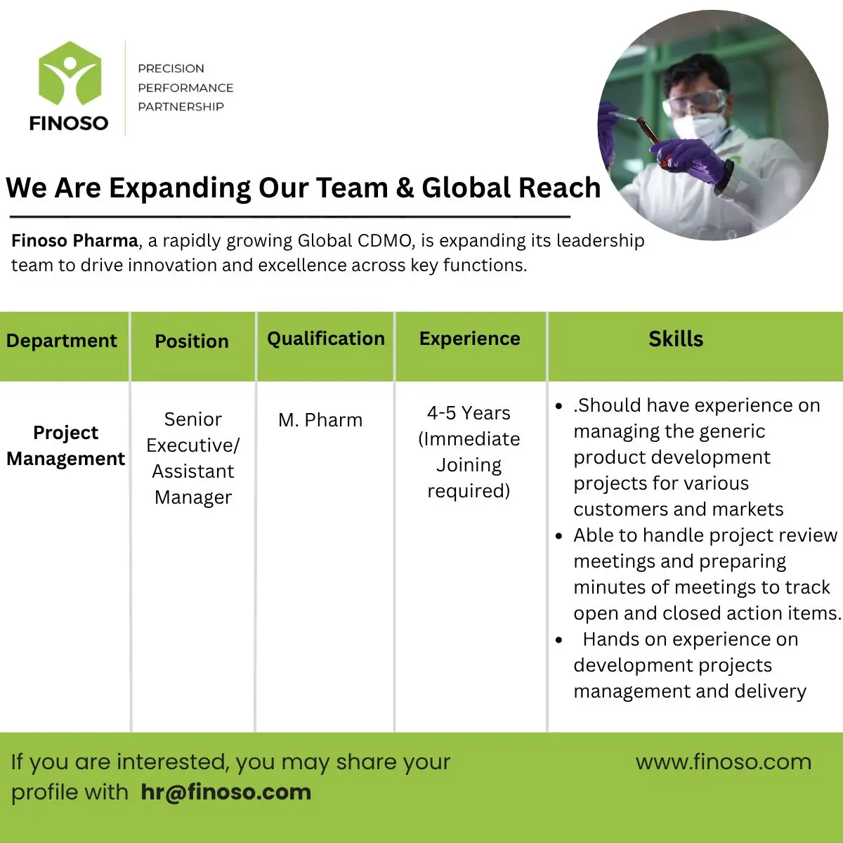 Finoso Pharma Hiring Senior Executive/Assistant Manager 3 Finoso Pharma Hiring Senior Executive/Assistant Manager