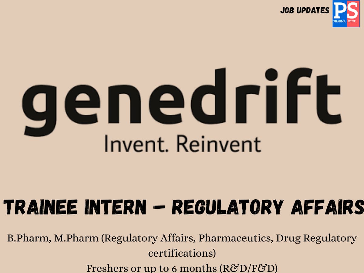 Genedrift Hiring Regulatory Affairs Trainee 1