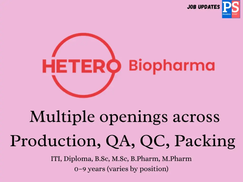 Hetero & Aurobindo Walk-In Production, QA, QC, Packing 1 Hetero & Aurobindo Walk-In Production, QA, QC, Packing