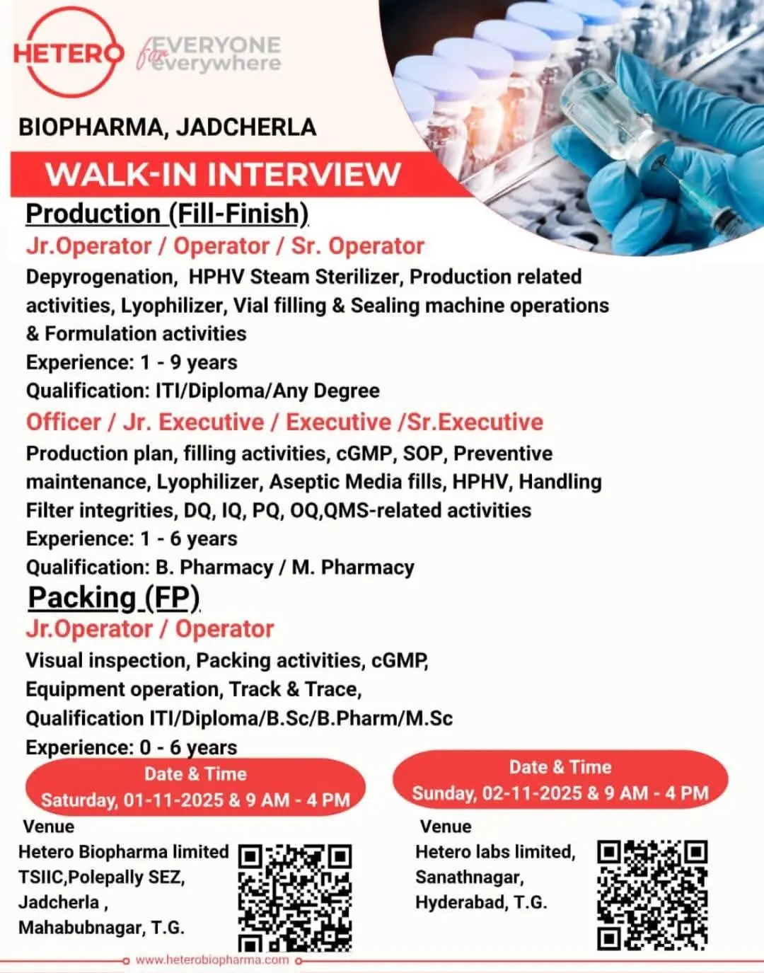 Hetero & Aurobindo Walk-In Production, QA, QC, Packing 3 Hetero & Aurobindo Walk-In Production, QA, QC, Packing