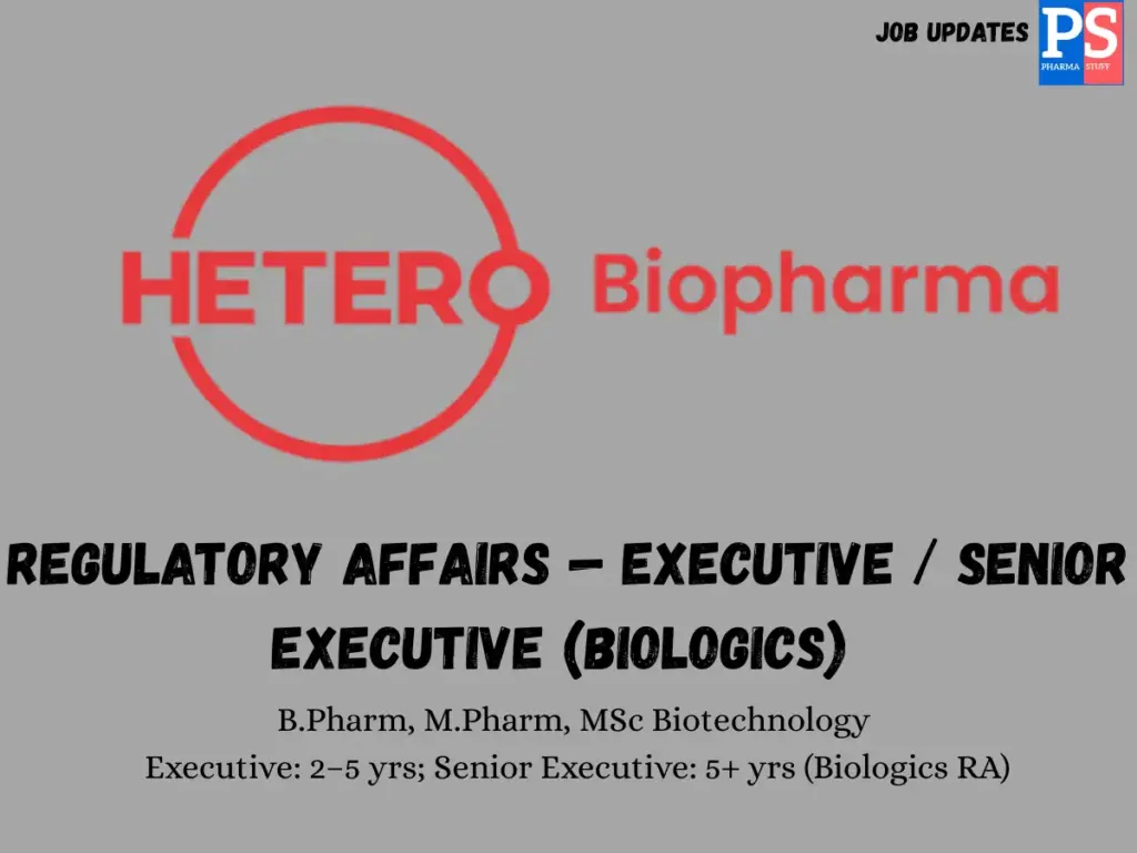 Hetero Hireing RA Executive/Sr Executive