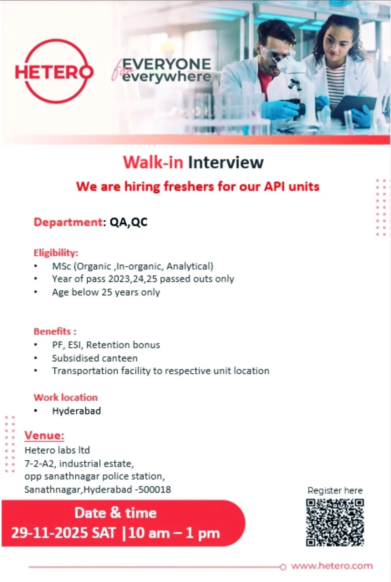 Hetero Walk-in QA QC Vacancies 3 Hetero Walk-in QA QC Vacancies