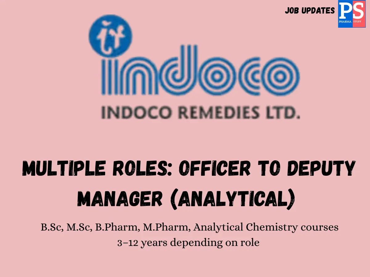 Indoco Remedies Walk in Multiple roles Officer to Deputy Manager