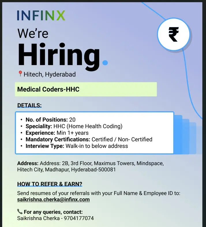 Infinx Walk-in Medical Coder (HHC) 3 Infinx Hiring Medical Coder (HHC)