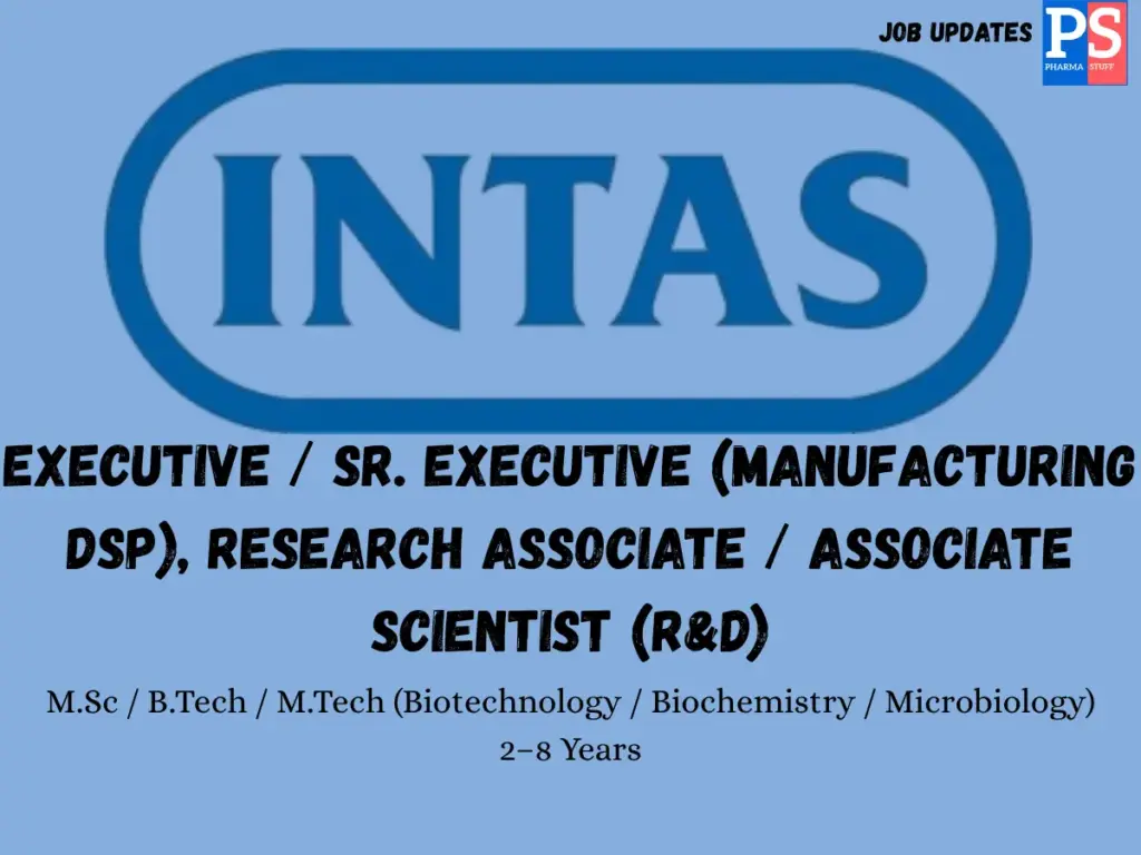 Intas Pharma Walk-In Executive & Research Associate