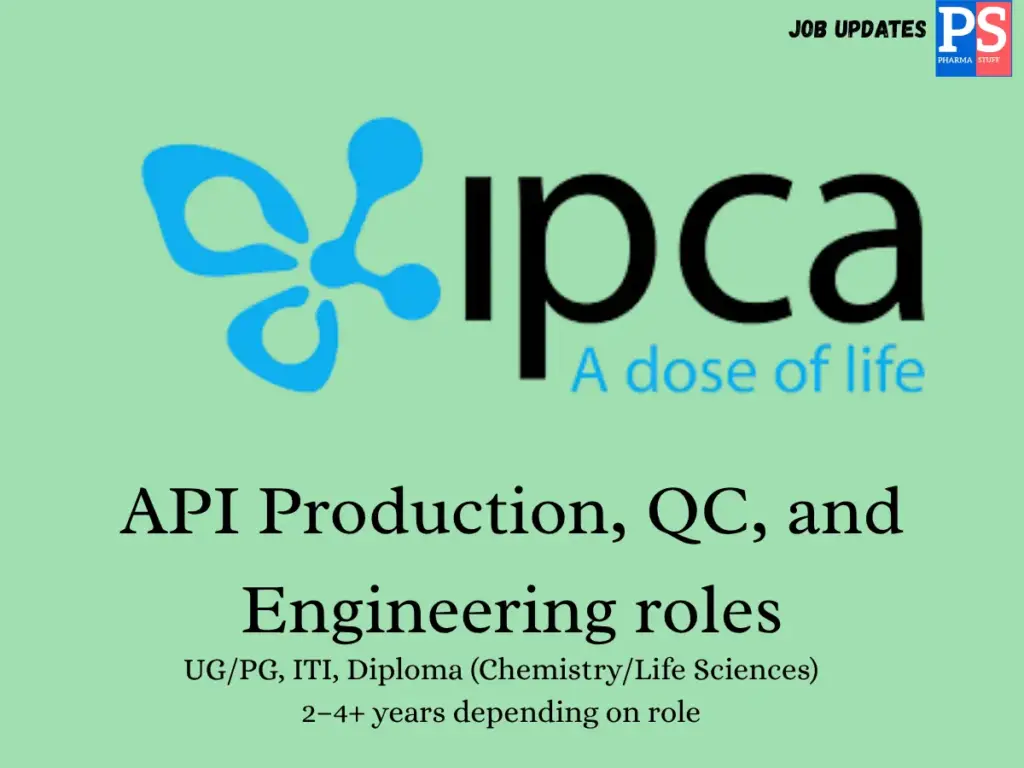 Ipca Laboratories Hiring API Production & QC