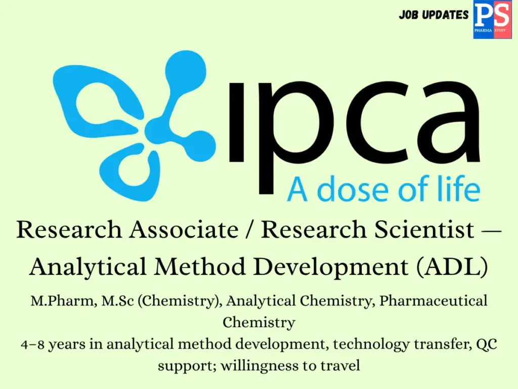Ipca walk-in Analytical Method Development