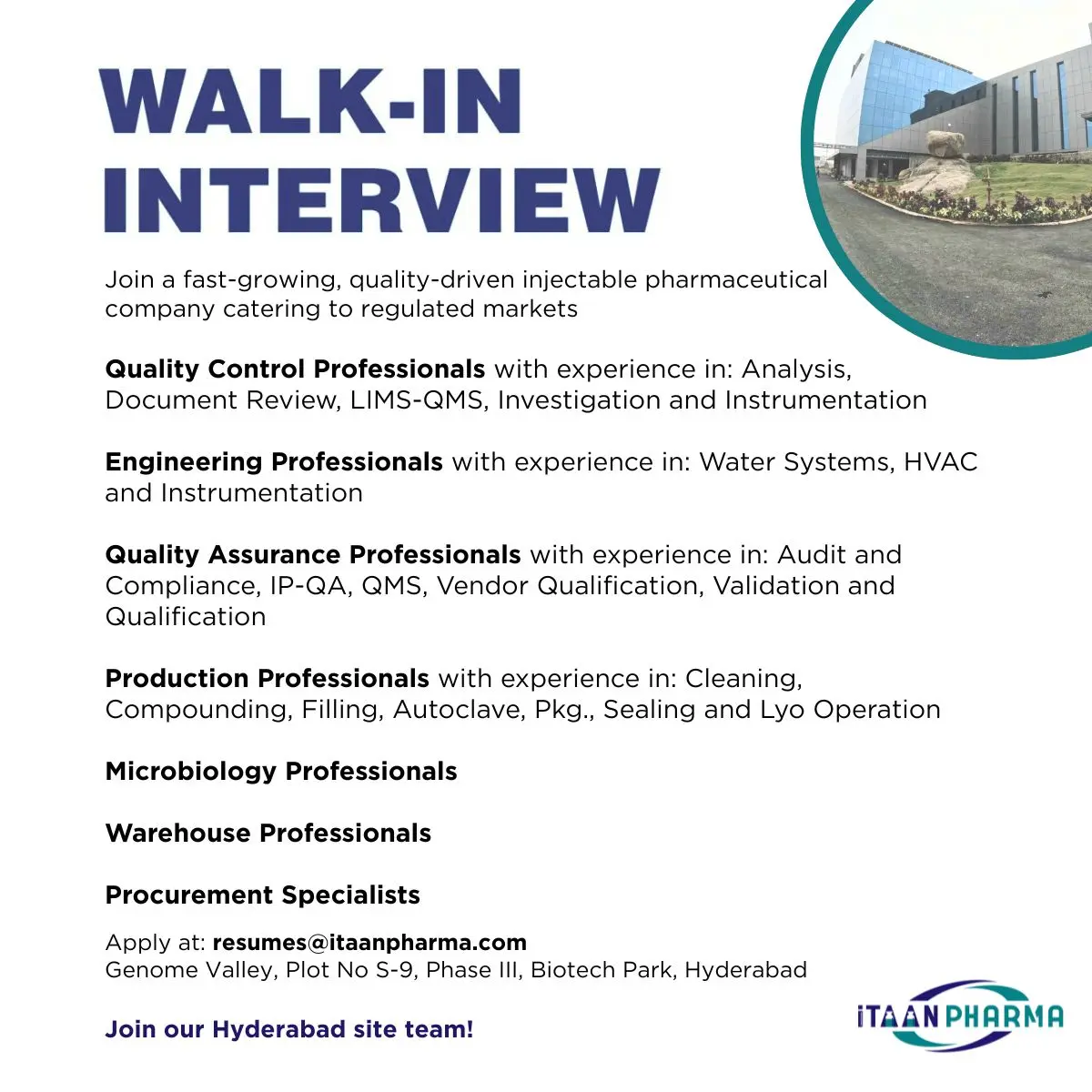 Itaan Pharma Walk in QC/QA/Production 3 Itaan Pharma Walk in QC/QA/Production