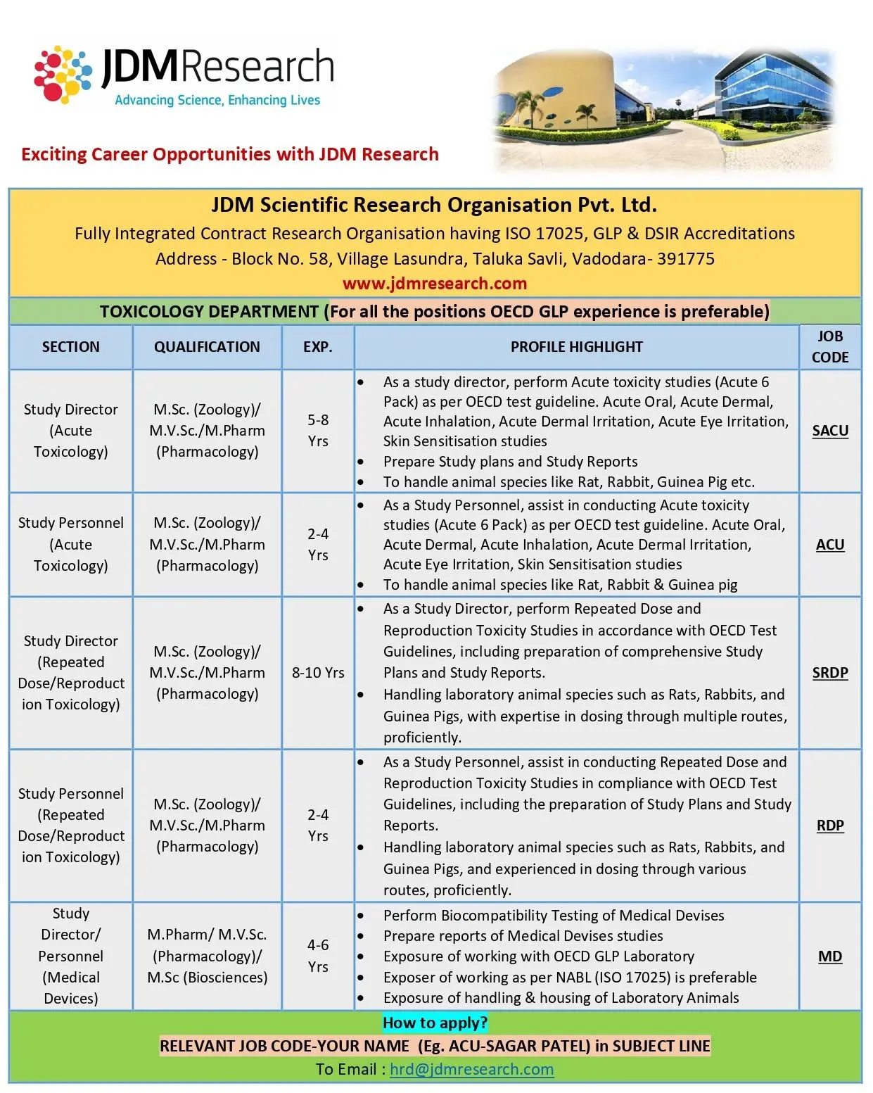 JDM Research Hiring Phys-Chem, R&D, IPR, and Toxicology 3 JDM Research Hiring Phys-Chem, R&D, IPR, and Toxicology