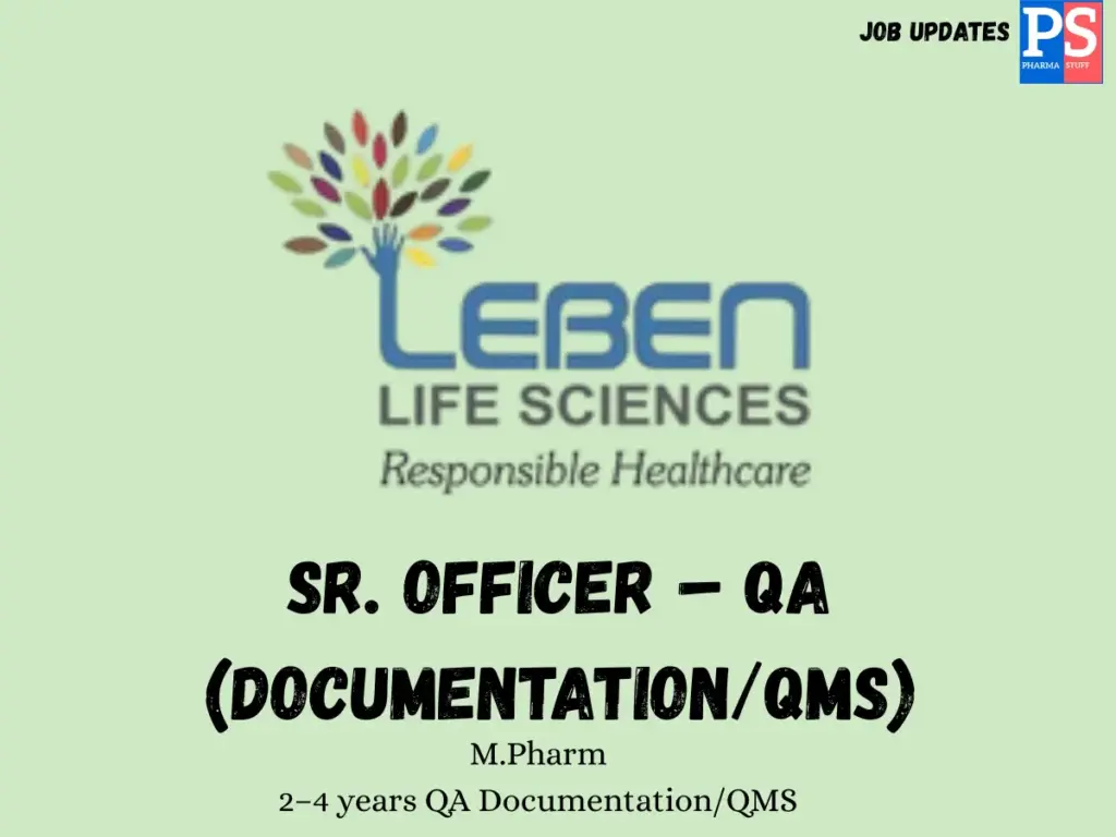 Leben Life Sciences Hiring QA Sr. Officer