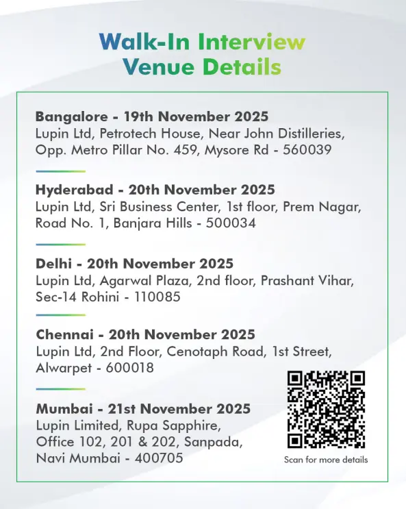 Lupin walk-in Marketing Executives & Trainees 5 Lupin walk-in Marketing Executives & Trainees