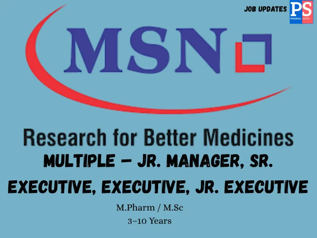 MSN Laboratories Hiring Corporate Quality Assurance
