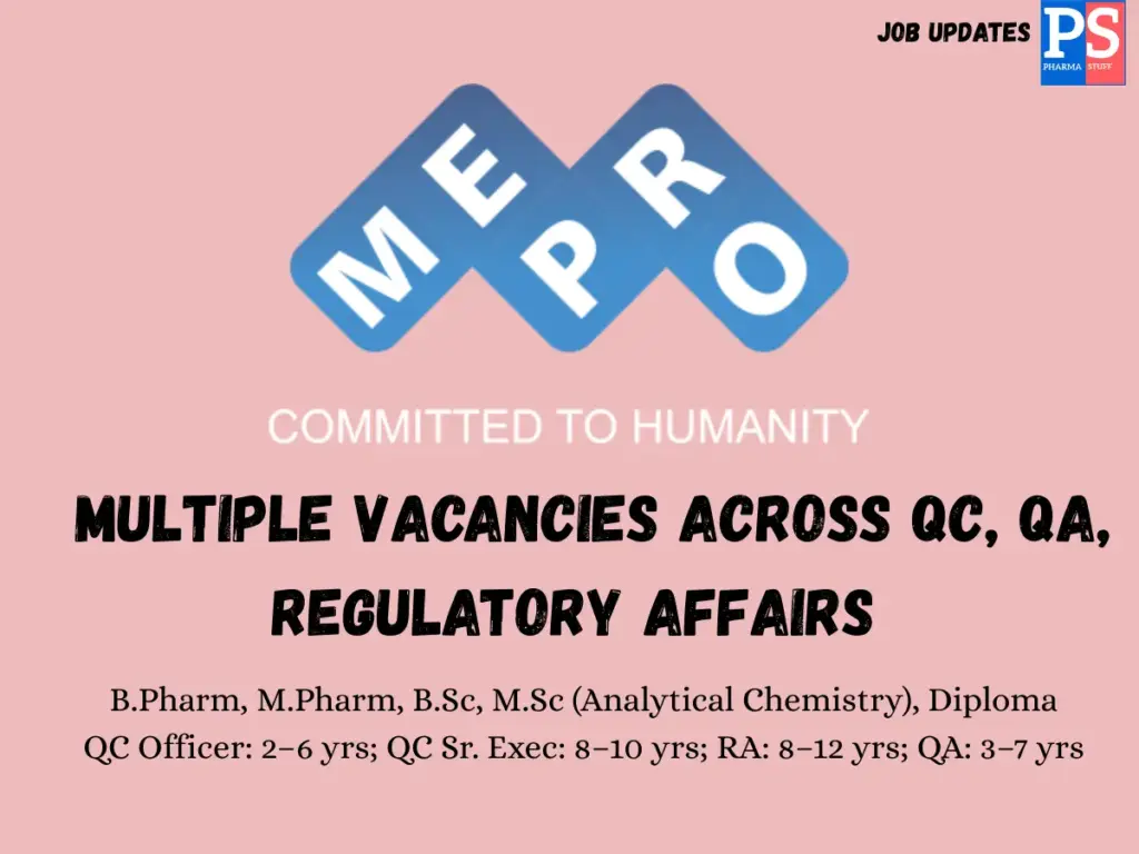Mepro Hiring QC, QA & Regulatory