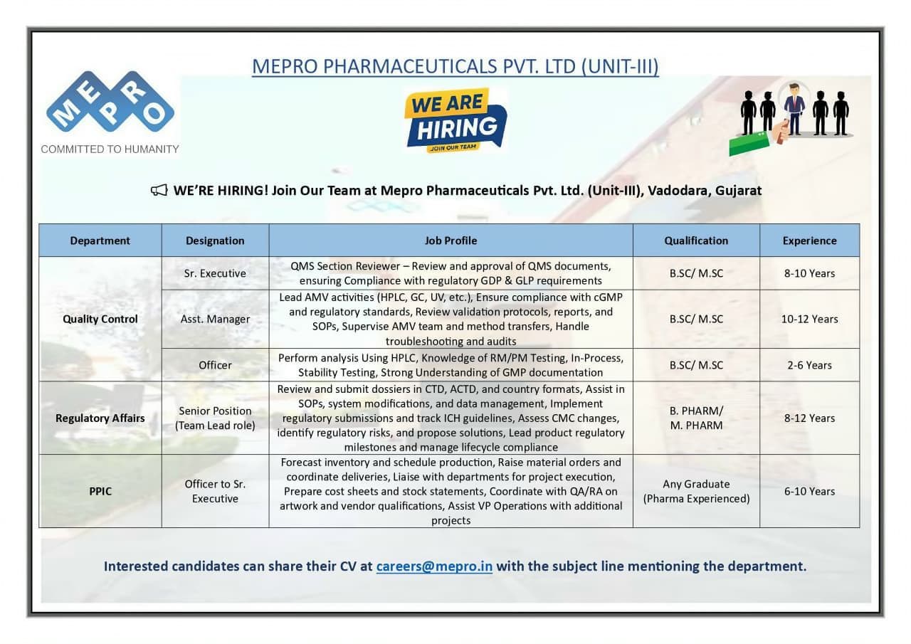 Mepro Hiring QC, RA, PPIC 3 Mepro Hiring QC, RA, PPIC