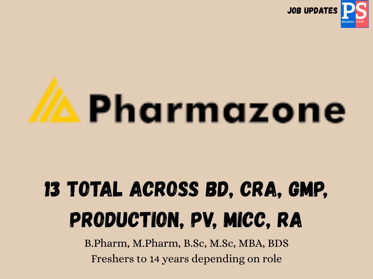 PharmaZone Hiring BD CRA GMP Production PV MICC RA