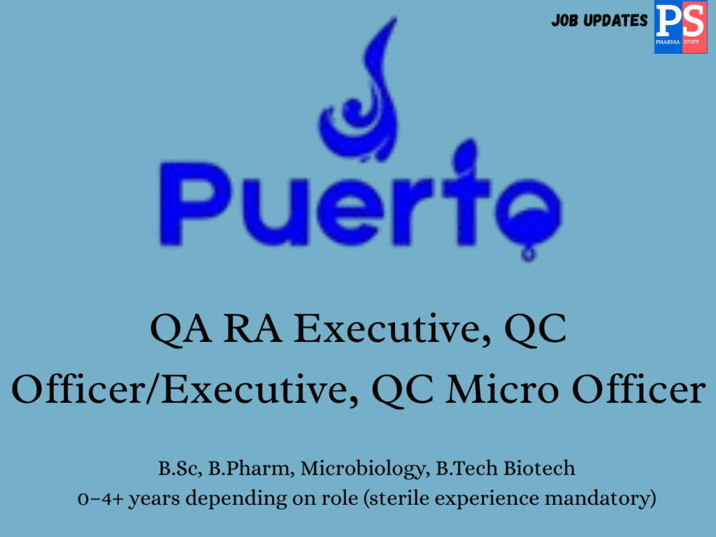 Puerto Life Sciences Hiring QA, QC & QC Micro