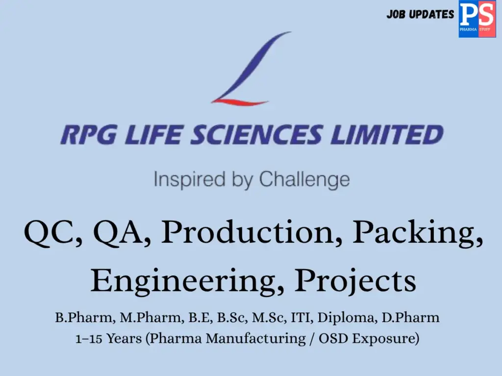 RPG Life Sciences Walk-in QC, QA, Production, Packing & Engineering